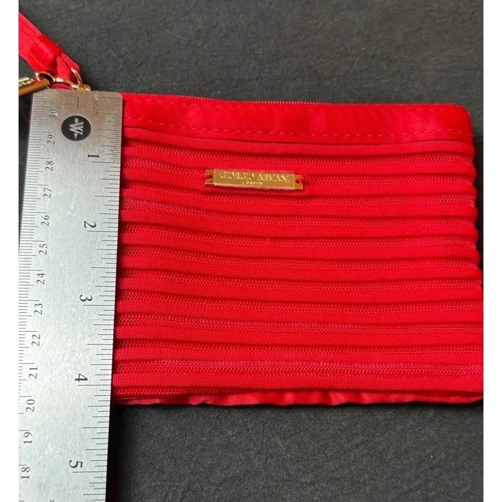 Giorgio Armani Beauty Red Wristlet Pouch Small Makeup Cosmetic Bag Gold Logo GA